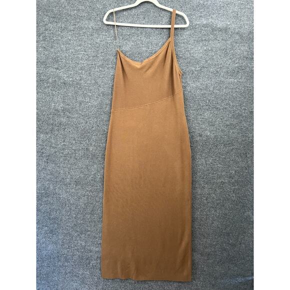 House of Harlow Dress Womens XL Brown Rib Knit One Shoulder Bodycon Slit Minimal - Picture 1 of 12